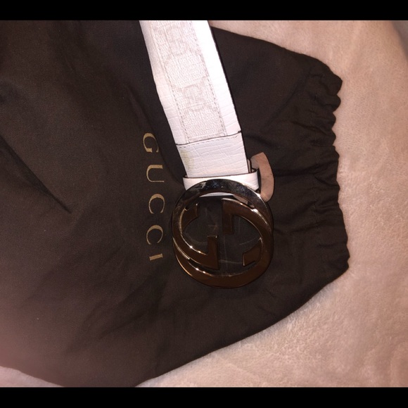 WHITE LEATHER GUCCI BELT - Picture 2 of 4